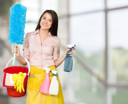 Close-up of detailed domestic cleaning in the middle of a home
